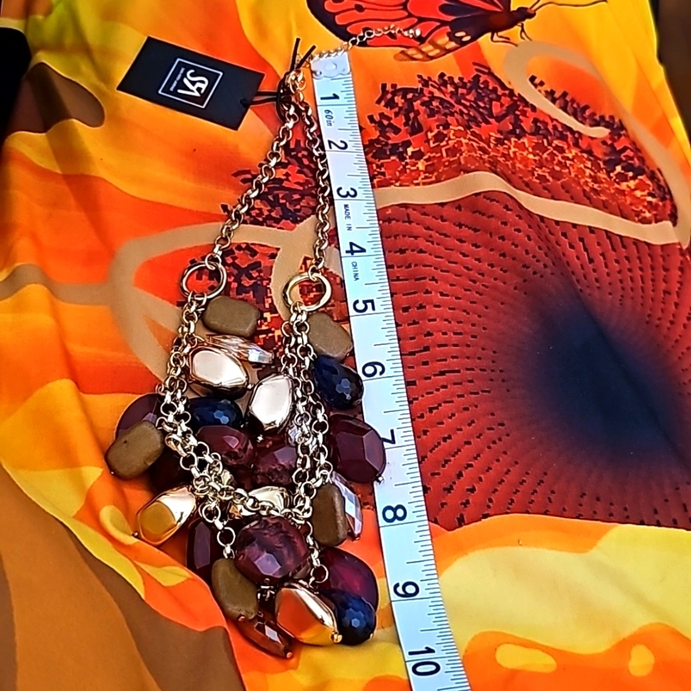 NWT SAKS FITH AVENUE Goldtone And Jewl Necklace - Picture 5 of 8